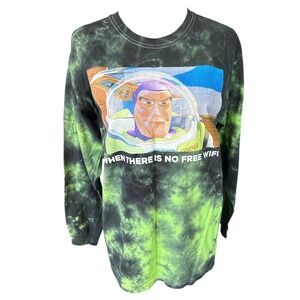 Disney Pixar Toy Story Buzz Lightyear No Free Wifi Green Tie Dye Tshirt, Medium,